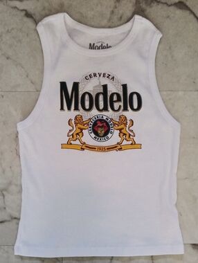 ModelCo White Tank Top with Gold and Black Logo